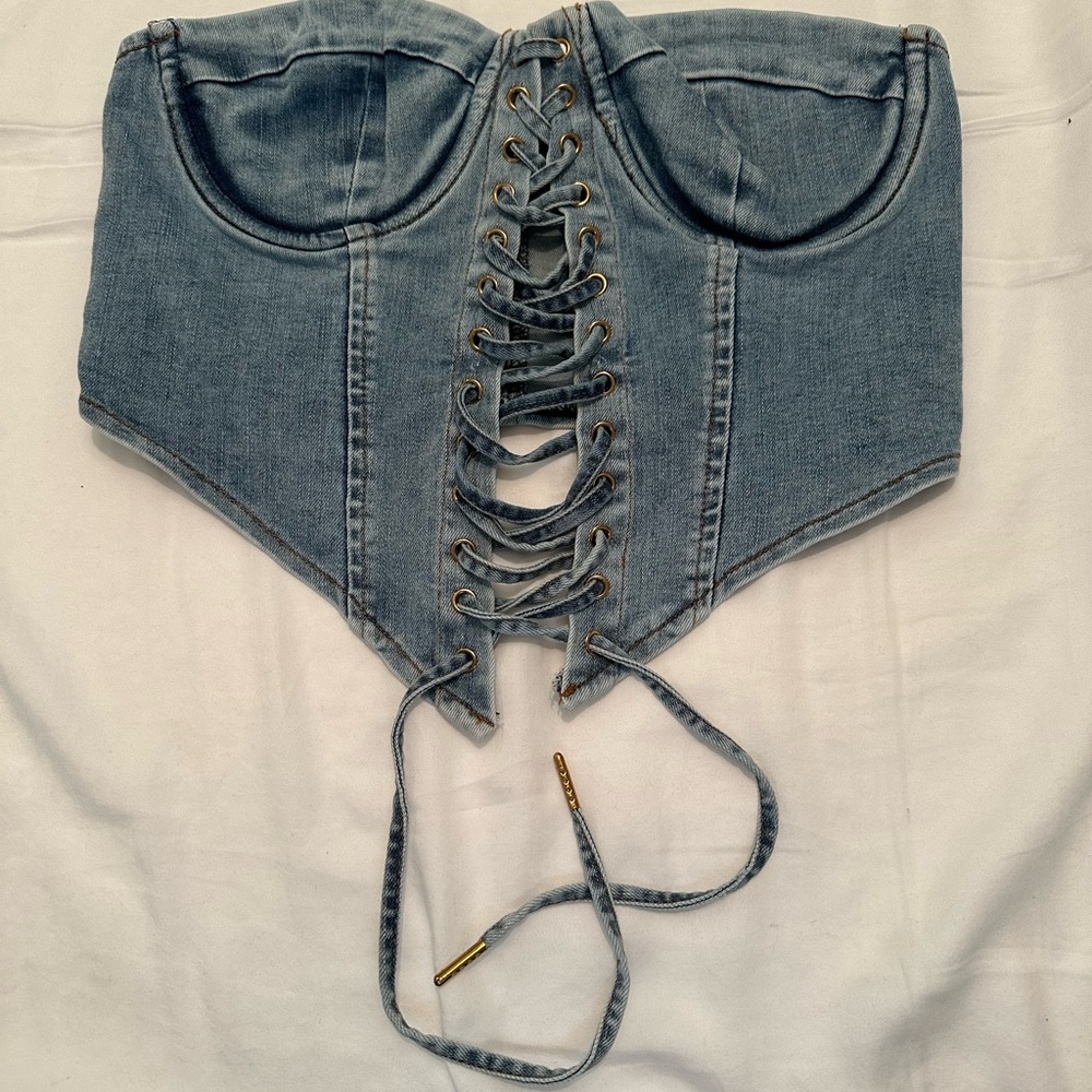 Fashion Nova Light Blue Denim Corset